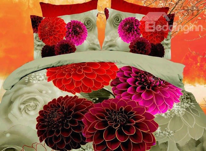 Colorful 3d Daisy Printed 4-piece Polyester Duvet Cover Sets
