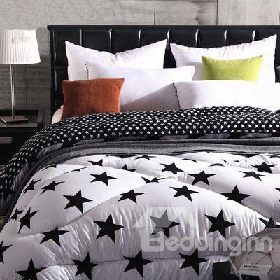 Concise Style Pure Black Five-pointed Star Print Thicken Quilt