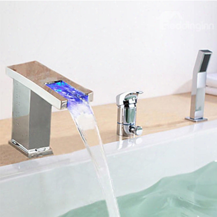 Contemporary Chrome Finish Multi-color Led Widespread Bathub Faucet