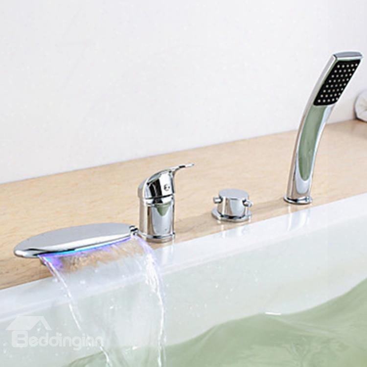 Contemporary Chrome Finish Three Handles Led Bathtub Faucet