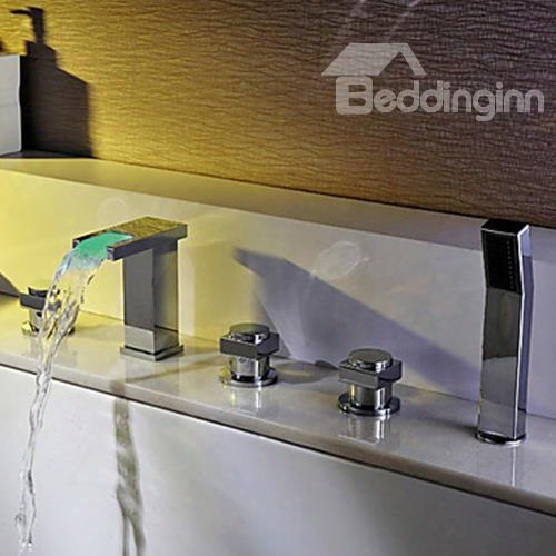 Contemporary Two Handles Color Changing Led Waterfall Bathtub Faucet