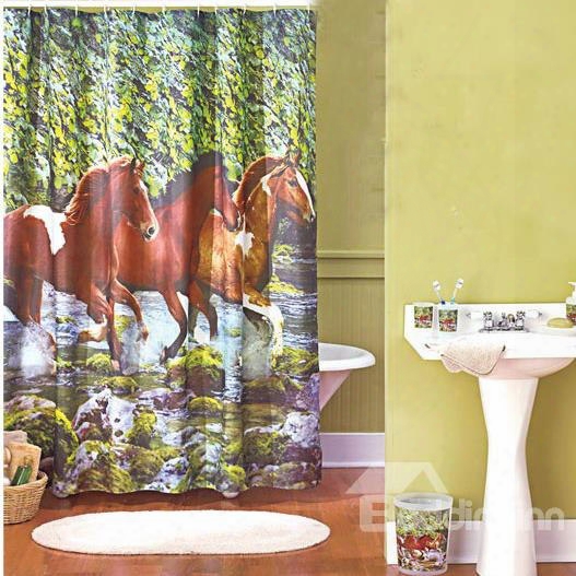 Creative Running Horse Print Polyester Shower Curtain