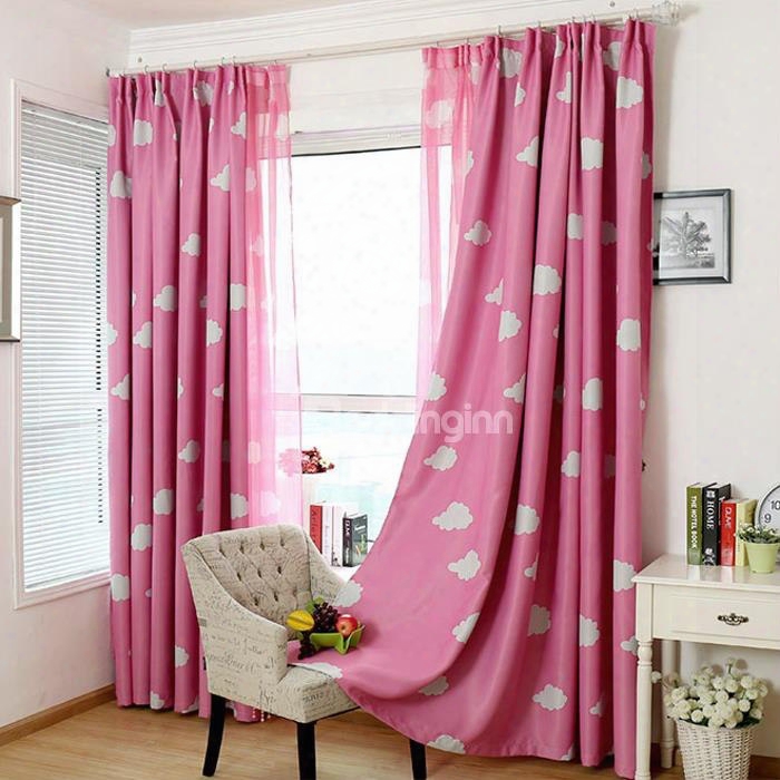 Cute Clouds Print Custom Pink Do Uble Pinch Pleat Curtain