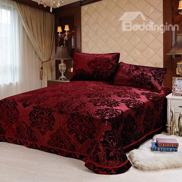 Damask Print Pleuche 3-piece Bed In A Bag