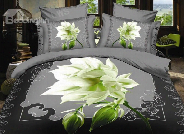 Elegant Night Blooms Flower Print 4-piece Polyester Duvet Cover Sets