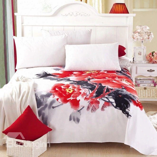 Fantastic Ink Style Adorable Flowers Full Cotton Sheet