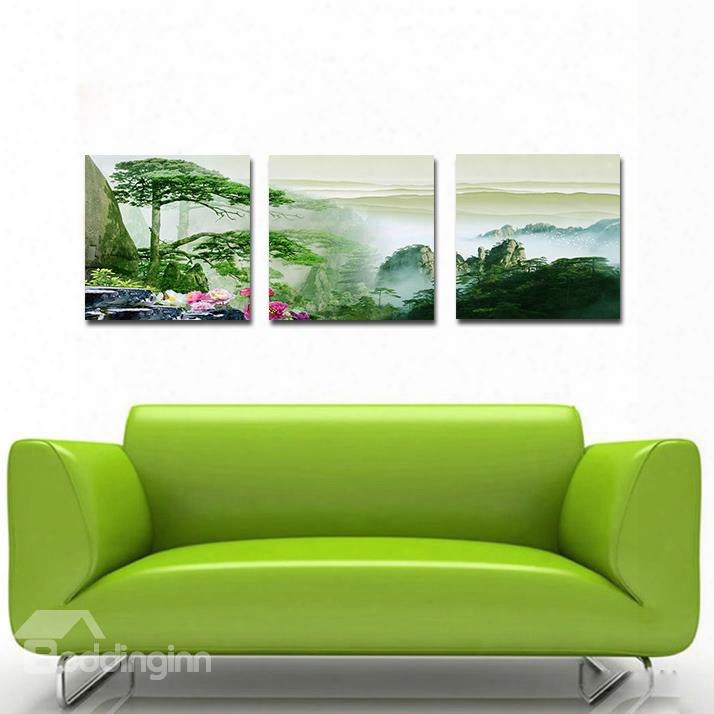 Fantastic Pine Trees 3-pieces Of Crystal Film Art Wall Print