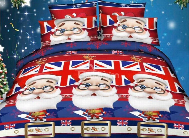 Father Christmas And Union Jack 4-piece Cotton Duvet Cover Sets