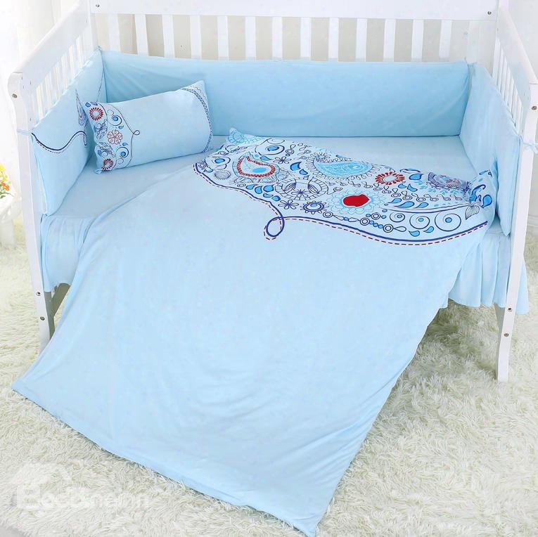 Fresh Dew Pattern Sky Blue Super Soft Crib Bedding Sets