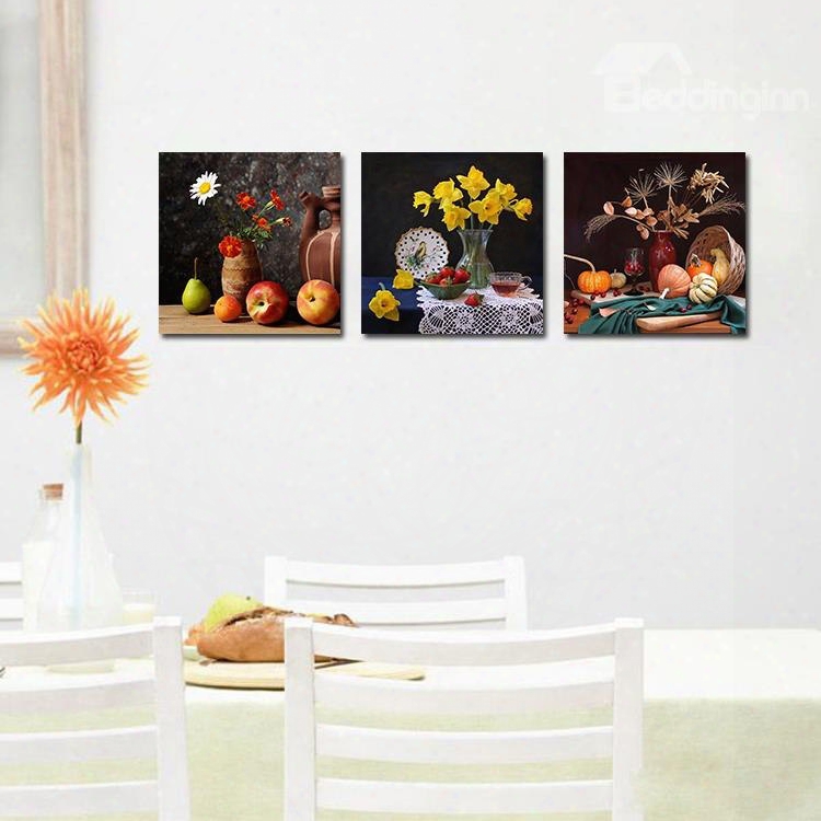 Fruits And Flowers 3-pieces Of Crystal Film Art Wall Print