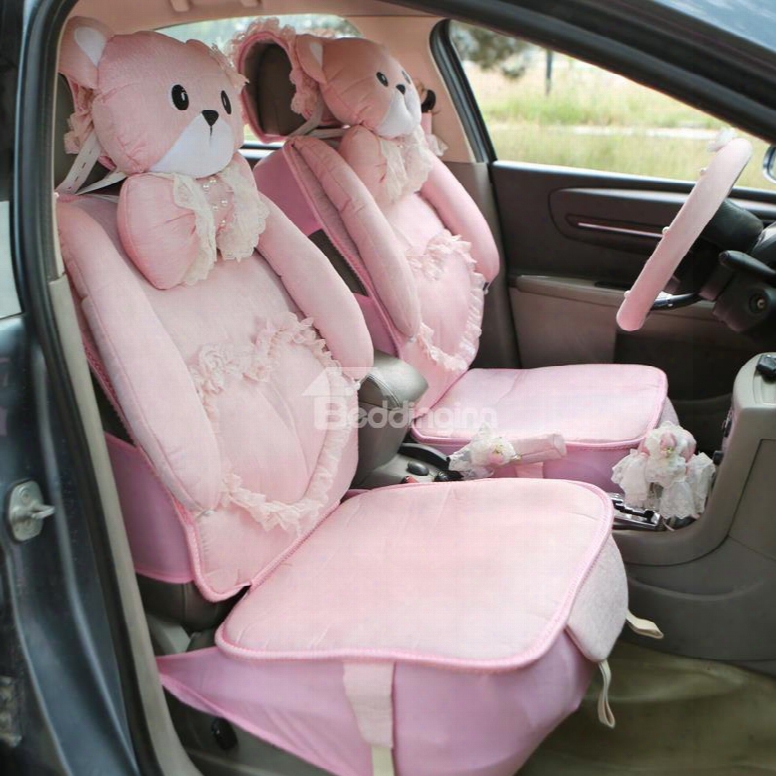 Girly Design Cute Bears With Laces Universal Fit Car Seat Covers