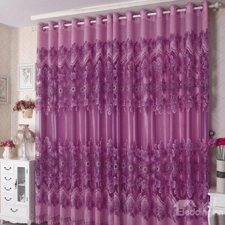 Gorgeous Floral Pattern Lining Cloth Grommet Top Curtain