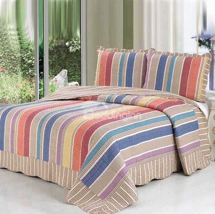 Gorgeous Rainbow-like Stripe Pattern Full Cotton Bed In A Bag