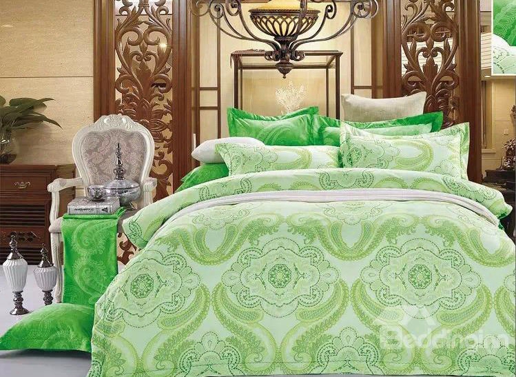 Green Paisley Flower Print 4-piece Polyester Duvet Cover Sets
