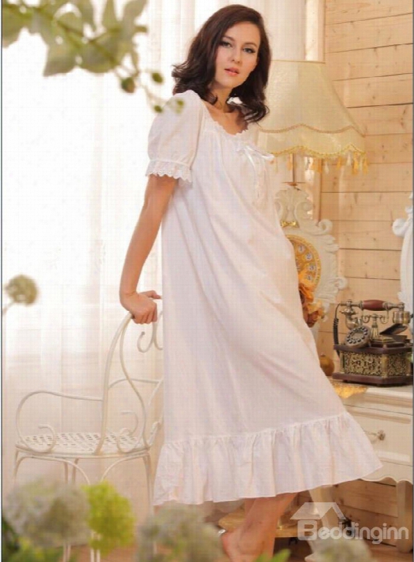 High Quality Comfy Cotton Doll Bust Ruffle Hem Short Sleeves Nightgown