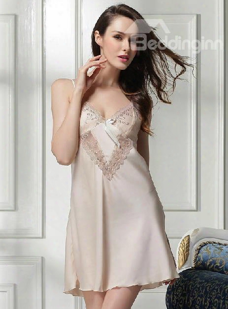 High Quality Elegant Sexy Champagne Lace Detail Chemise