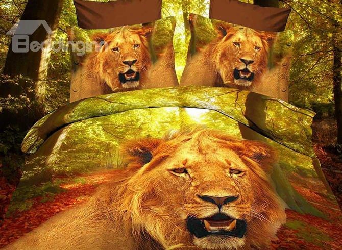 High Quality Ferociuos Lion Head Print 4 Piece Polyester 3d Bedding Sets