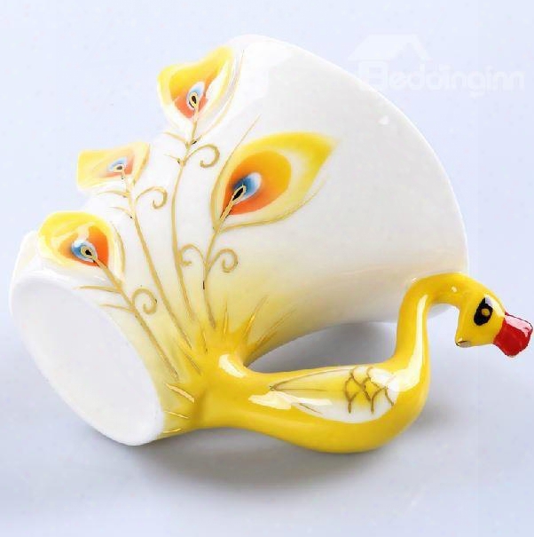 Hot Selling Elegant Peacock Porcelain Enamel Coffee Cup