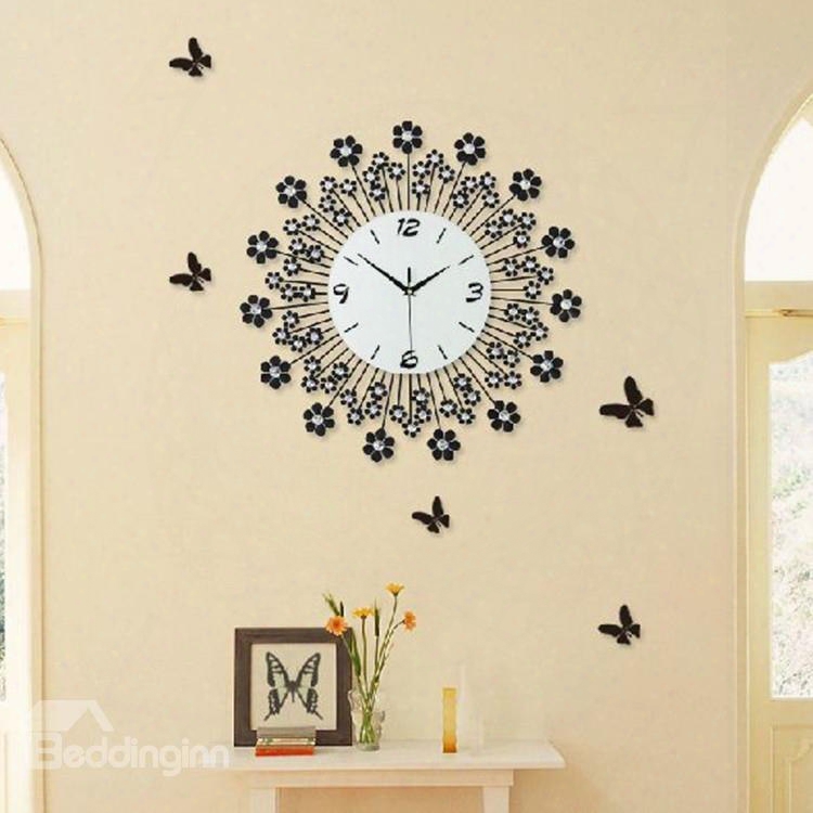 Hot Selling Fantastic Floral Dandelion Diamonds Decorative Wall Clock