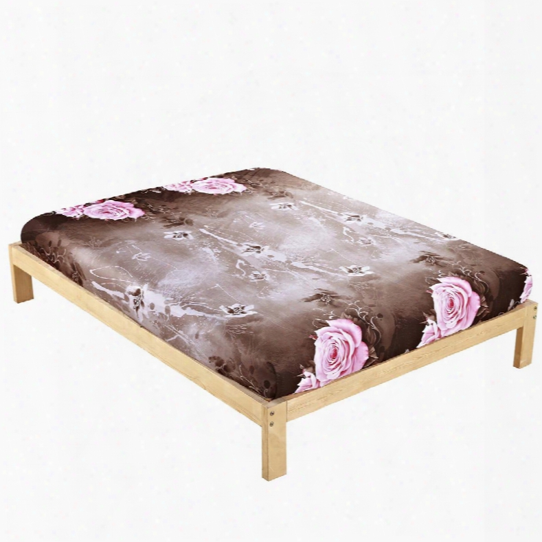 Lifelike Big Pink Roses With Brown Background Cotton Sheet