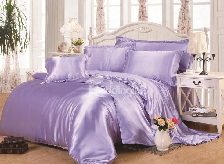 Lilac 4-piece Silk-like Bedding Sets/duvet Cover