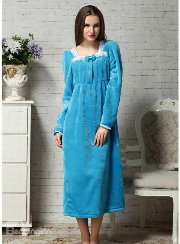 Loely And Cozy Blue Velvet Winter Nightgown