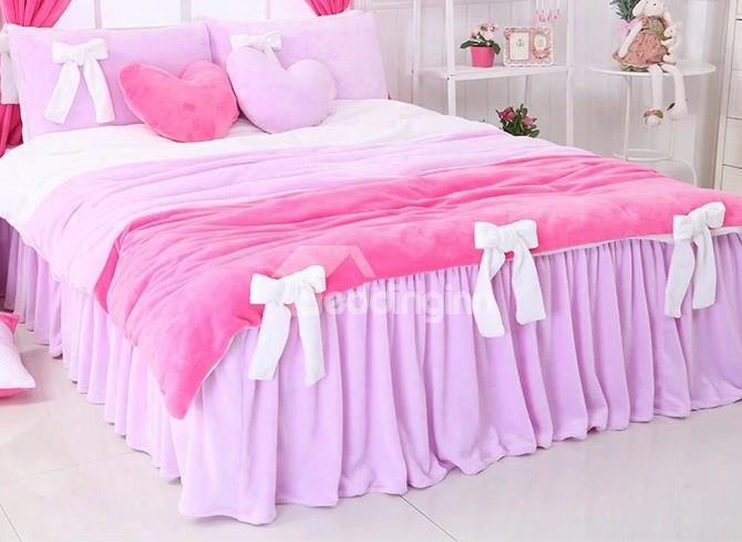 Lovely Contrast Color Worsted Flannel Bowtie 4-piece Princess Duvet Cover Sets