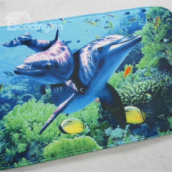 Lovely Rectangle D Olphin And Fish Sea World Pattern 3d Doormat