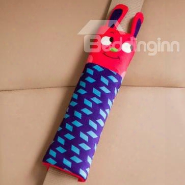 Lovely Red Head Rabbit Blue Rectangle Pattern Seat Belt Cover