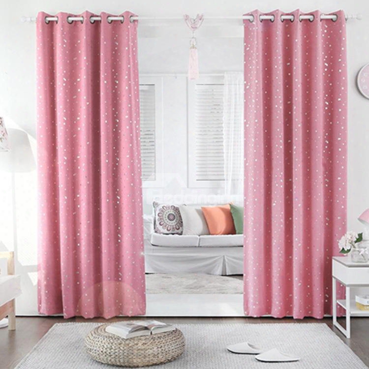 Modern Fashion Pink Lovely Stars Printing Grommet Top Curtain