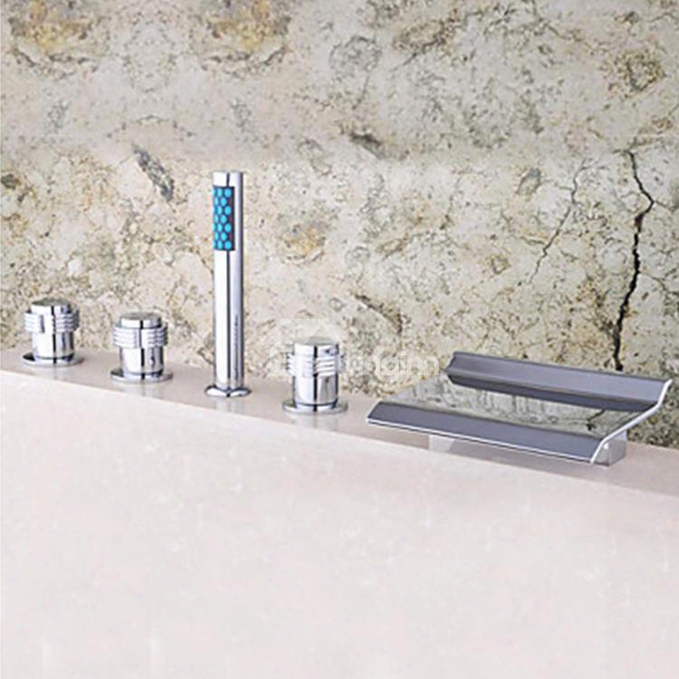 Modern Style Chrome Finished Widespread Waterfall Bathtub Faucet