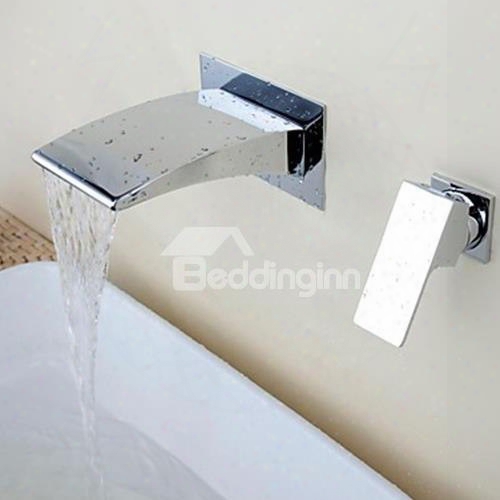 Modern Style Waterfall Chrome Brass Two Holes Single Handle Bathroom Sink Faucet