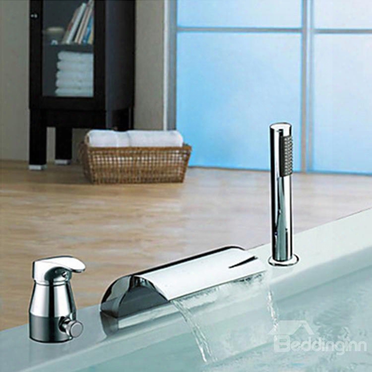 Modern Widespread Chrome Finish Two Handles Waterfall With Handshower Tub Faucet