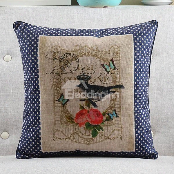 New Arrival Bird Queen And Flowers Printed Countryside Style Throw Pillow