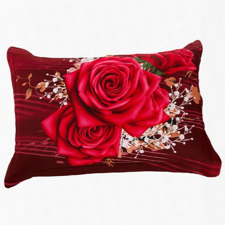 New Comer Delicate Bright Red Roses Two Pieces Pillow Case