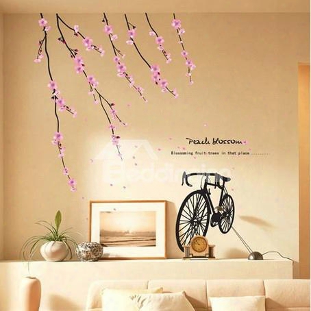 New Arrival Delicate Pink Flowers And Bikes Wall Stickers