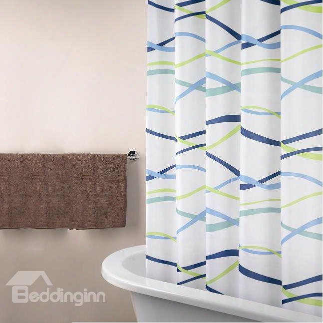 New Arrival Fabulous Colorful Ribbon Printing Shower Curtain