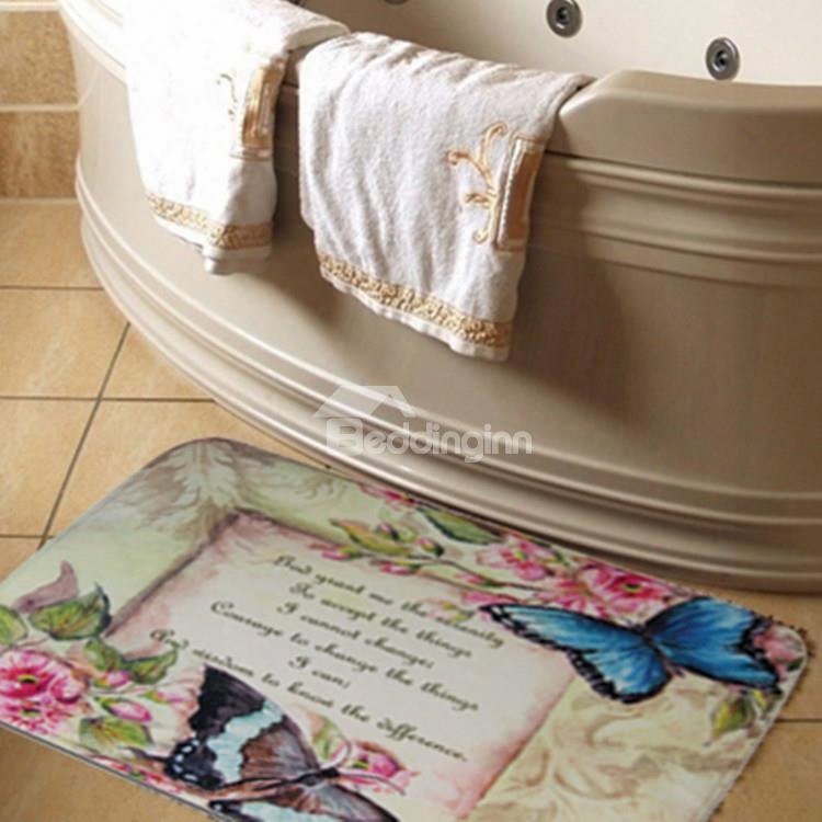 New Arrival Fantastic Butterflies And Letters  Print Water Absorption Bath Rug