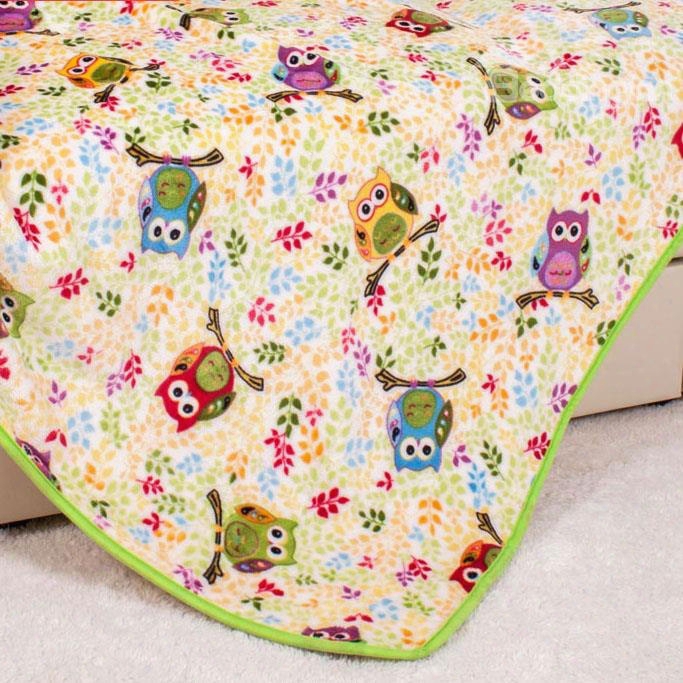New Style Coloreed Owls Rest On Branches Pattern Children Blanket