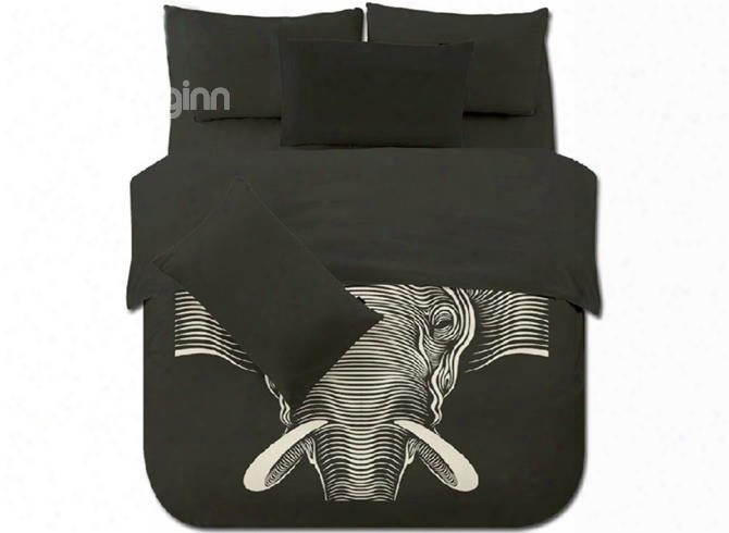 One Big Elephant With Black Background 4-piece Polyester Duvet Cover Sets