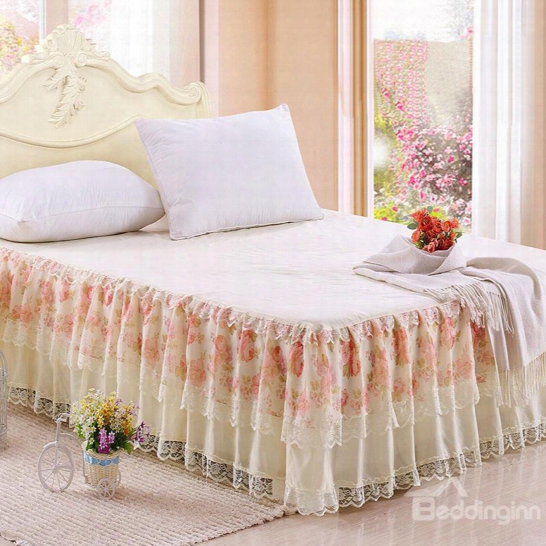 Pastoral Style Little Flowers And Lace Border Cinderella Pattern Bed Skirt