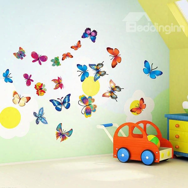 Pretty 19-piece Colorful Butterflies Wall Stickers