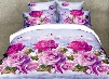 3D Pink Purple Roses and Couple Swans Printed Cotton 4-Piece Bedding Sets