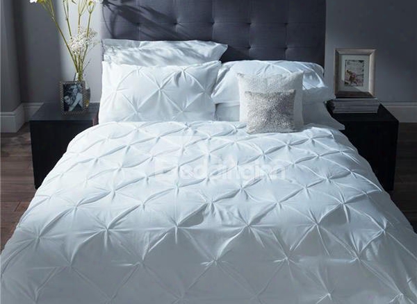 Pure White Pinch Pleat 4-piece 100% Cotton Princess Duvet Cover Sets