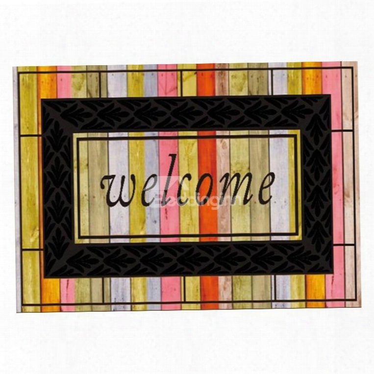 Retro Beautiful Color Welcome Design Non-slip Flocking Doormat