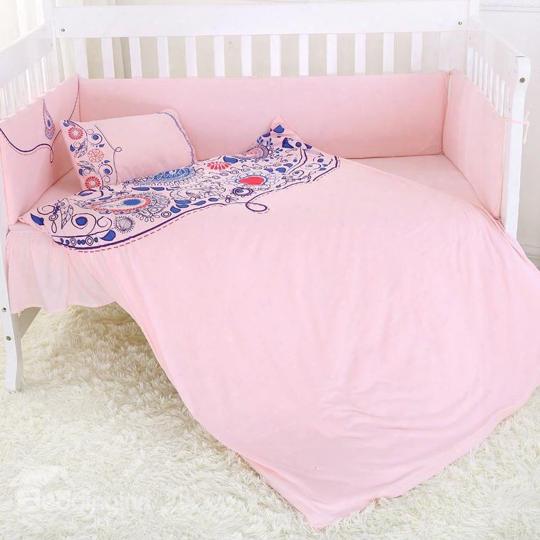 Romantic Dew Pattern Super Comfortable Solid Pink Crib Bedding Set