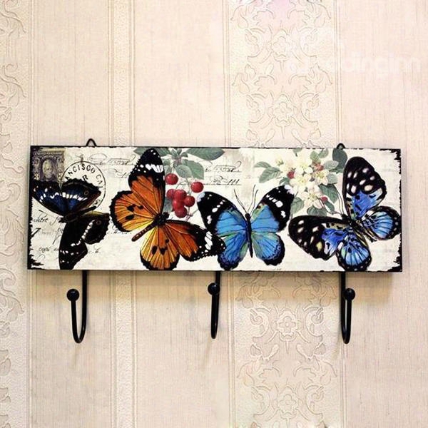 Romantic European Rural Butterflies Print Wood Hooks