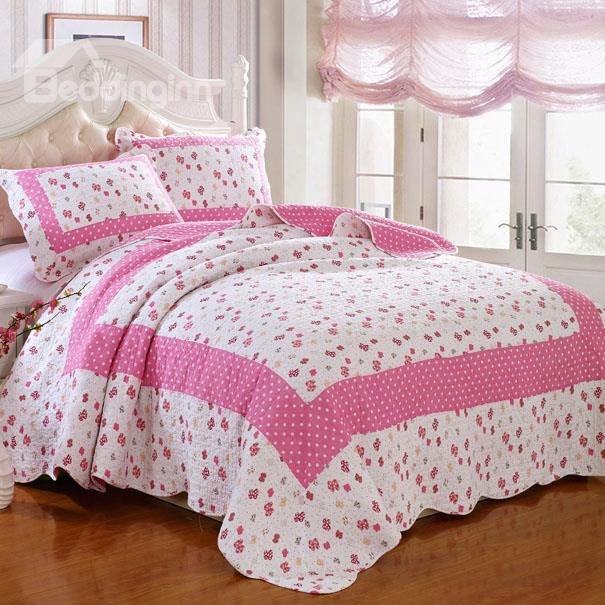 Romantic Fancy Floral Pink Squares Pattern Bed In A  Bag Set