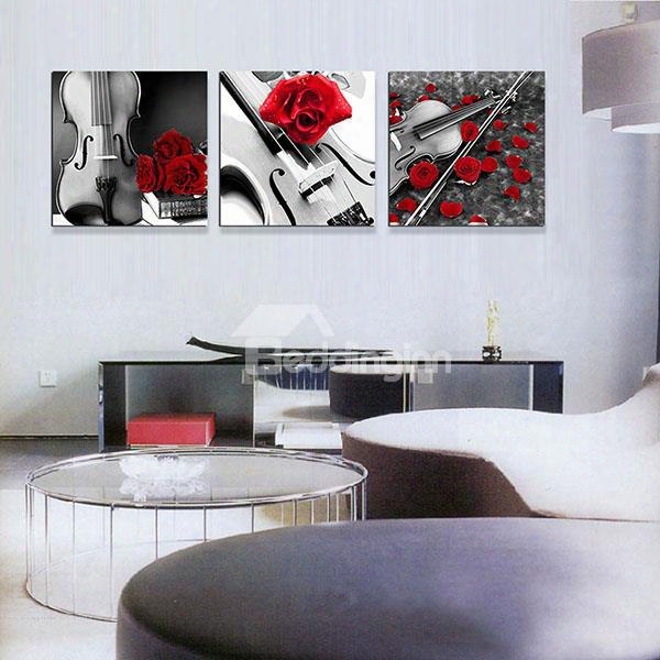 Romantic Roses And Violin 3-piece Crystal Film Art Wall Print