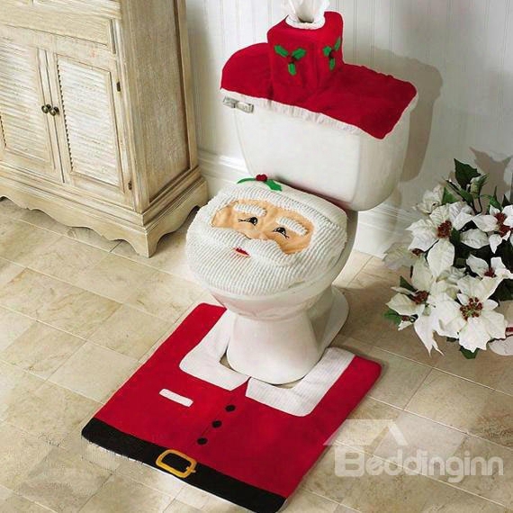 Santa Claus Pattern 3-piece Toilet Seat Cover And Rug Sets